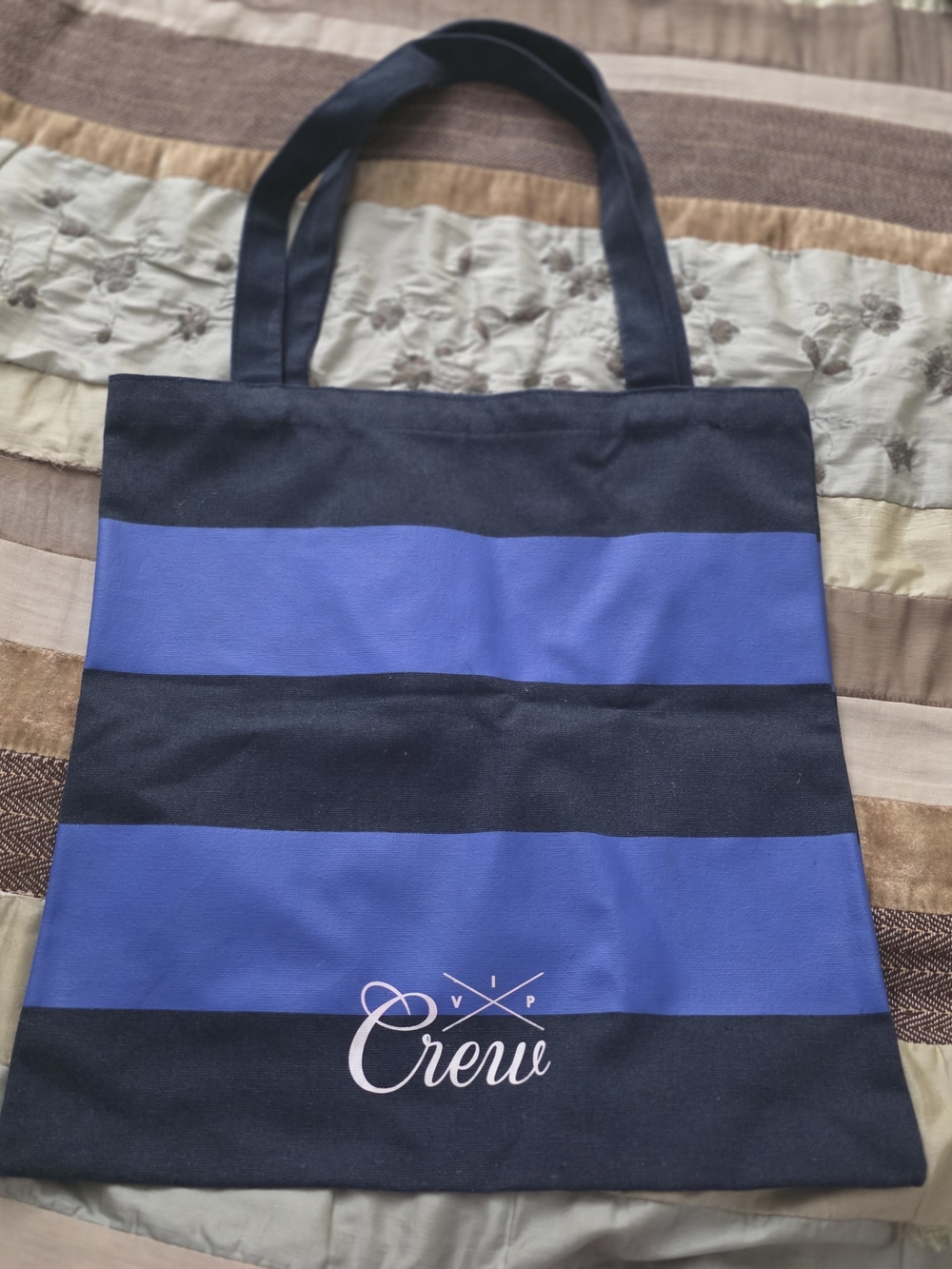 Pre Owned Crew Striped Canvas Tote Bag in Navy and Royal Blue